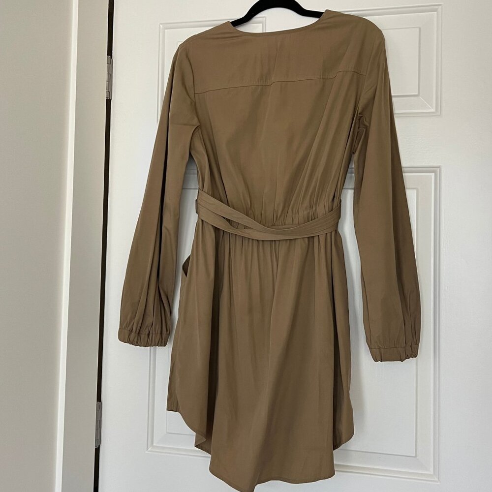 A.L.C. Jezebel Tan Poplin V Neck Belted Mini Dress Size 8 - Picture 6 of 8